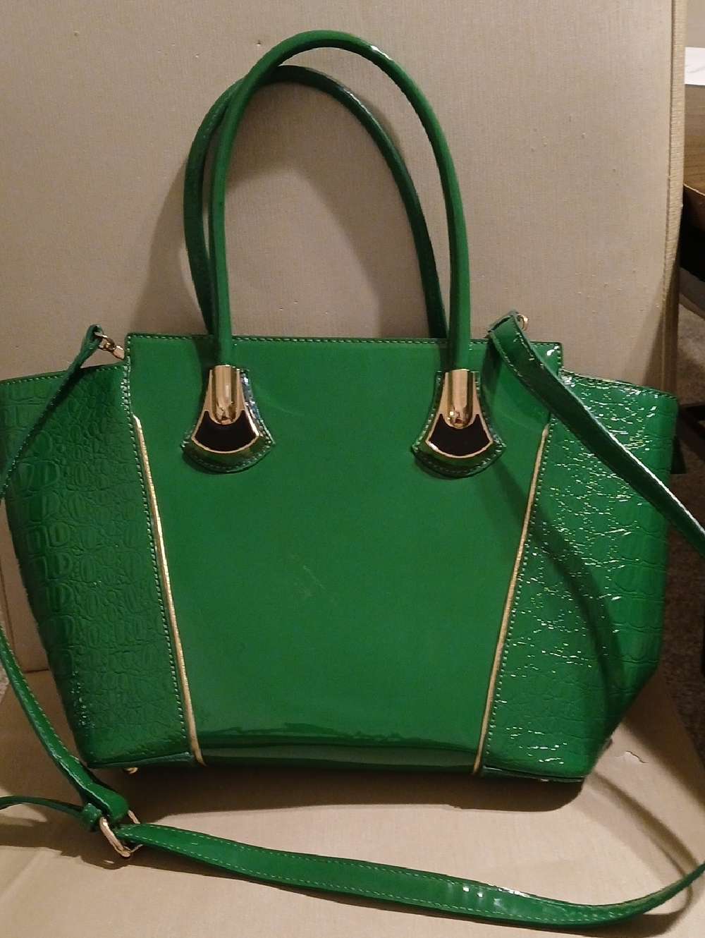 Green Patent Tote Bag with Gold Accents - Women's Handbag
